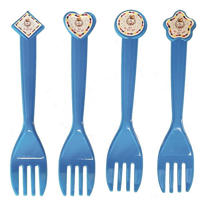 Set 8 Furculite pentru Petrecere, reutilizabile La multi ani, Albastru,15 cm