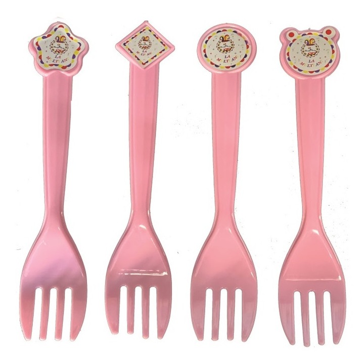 Set 8 Furculite pentru Petrecere, reutilizabile La multi ani, Roz,15 cm