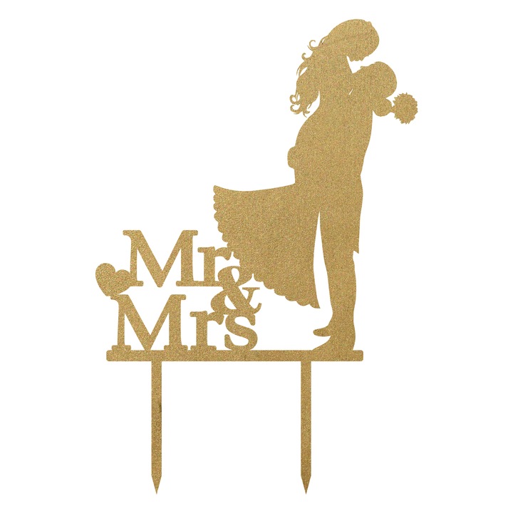 Topper tort Mr & Mrs, Inedit Print, TC390, Auriu, 20 cm