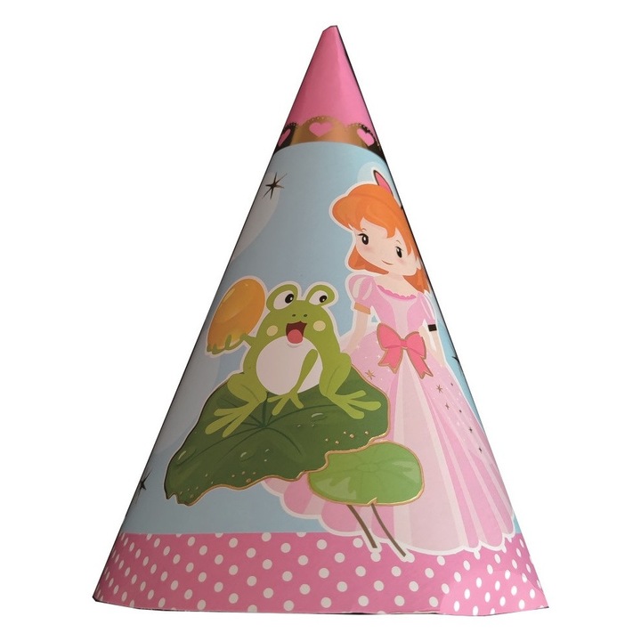 Set 6 coifuri pentru Petrecere, 20 cm, tip Printesa si broasca, Roz