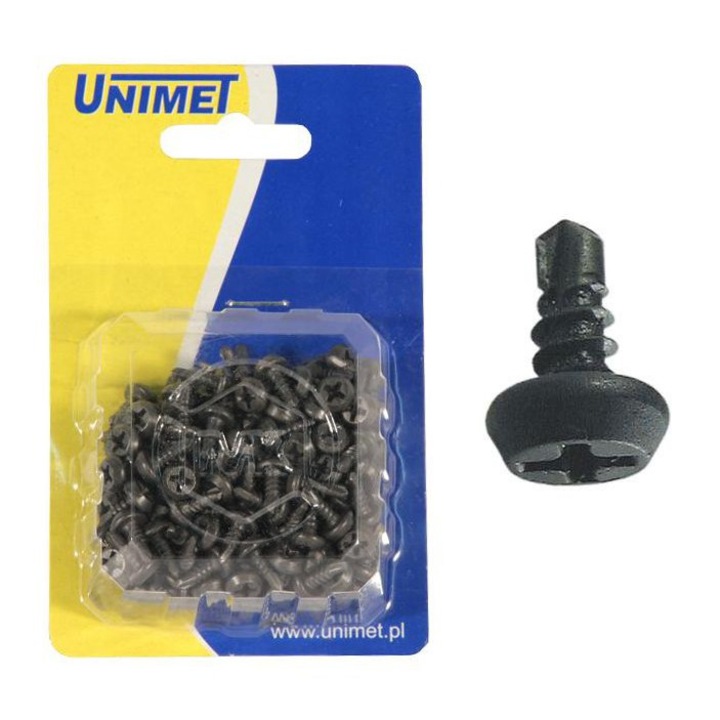 Set de 200 de suruburi autoforante, UN, 9.5 mm, Negru