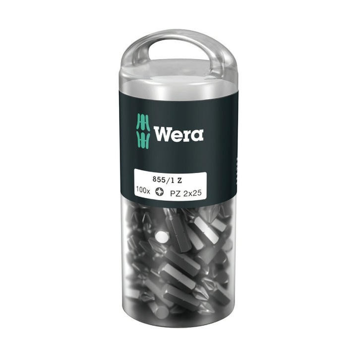 Set 100 biti pentru suruburi Pozidrive Wera 855/1 Z DIY 1/4" PZ 2 x 25 mm