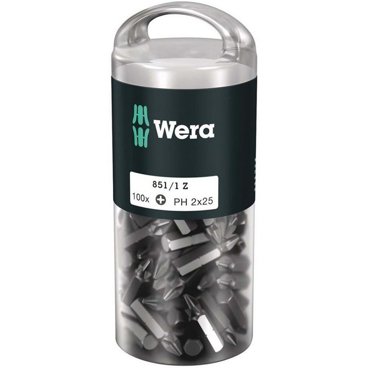Set 100 biti pentru suruburi Phillips Wera 851/1 Z DIY 1/4" PH 2 x 25 mm