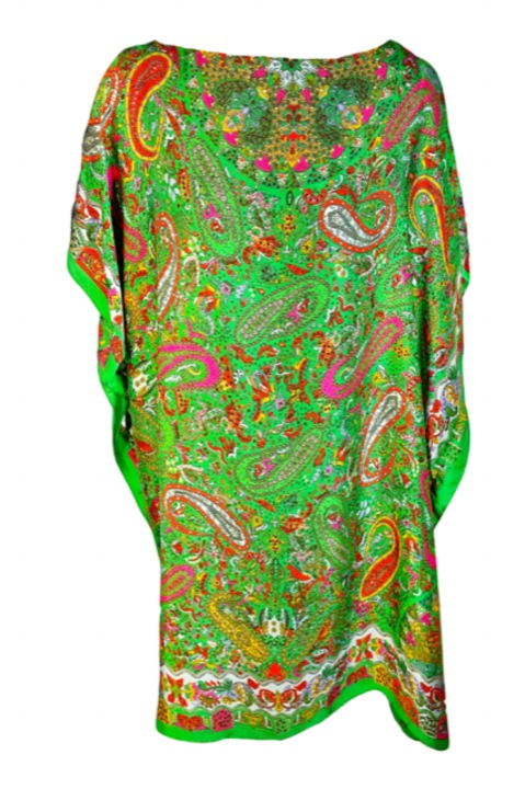 Rochie tip poncho dama cu model paisley, Dacali, verde azur, one size