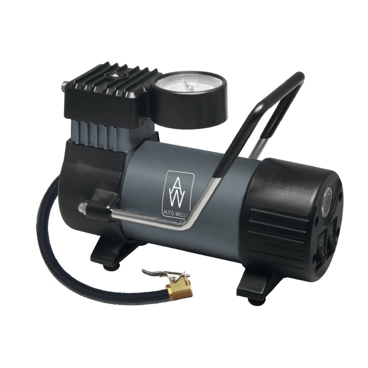 Compresor auto cu LED, UN, Metal, 35 l/min, Negru/Gri