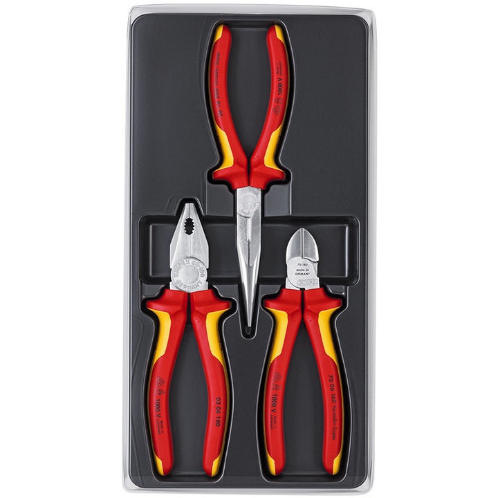 Комплект клещи Knipex, 3 броя, Червен/Жълт, 170 x 36 мм