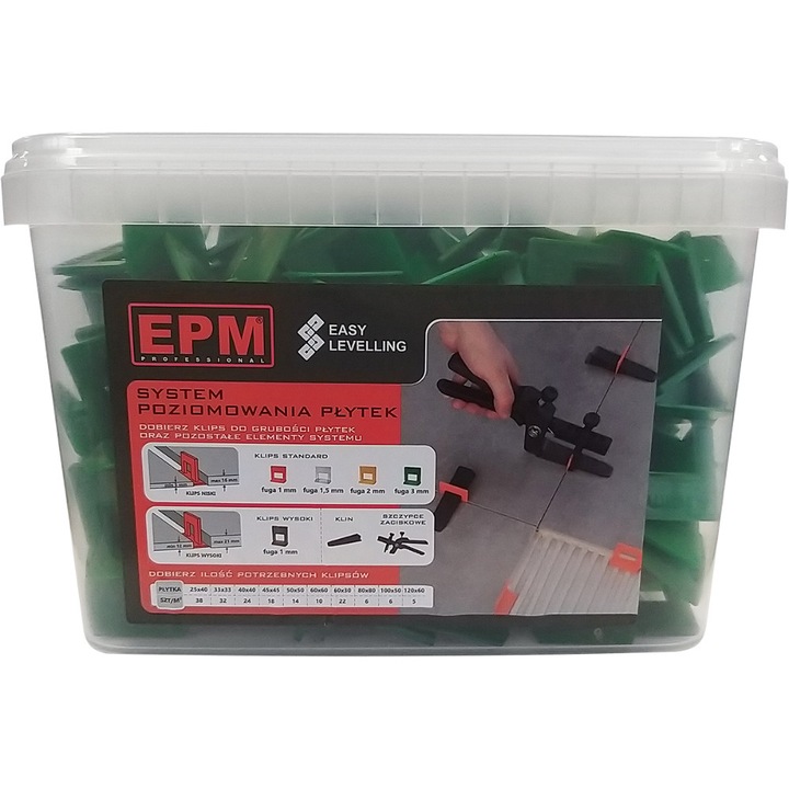 Комплект 200 щипки за нивелираща система, EPM, пластмаса, 3 mm, зелена