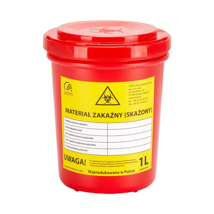 Recipient pentru deseuri medicale, Activeshop, Polietilena/Polipropilena, 1l, Rosu
