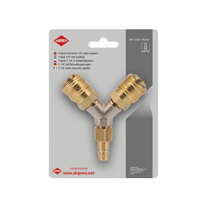 Маркуч разпределител, Airpress, Метален, 1/4'', Златен/Сребърен