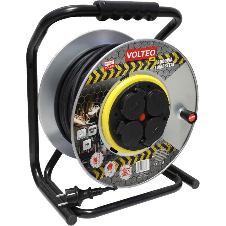 Prelungitor cu tambur, Volteo, Metal, 50 m, Negru