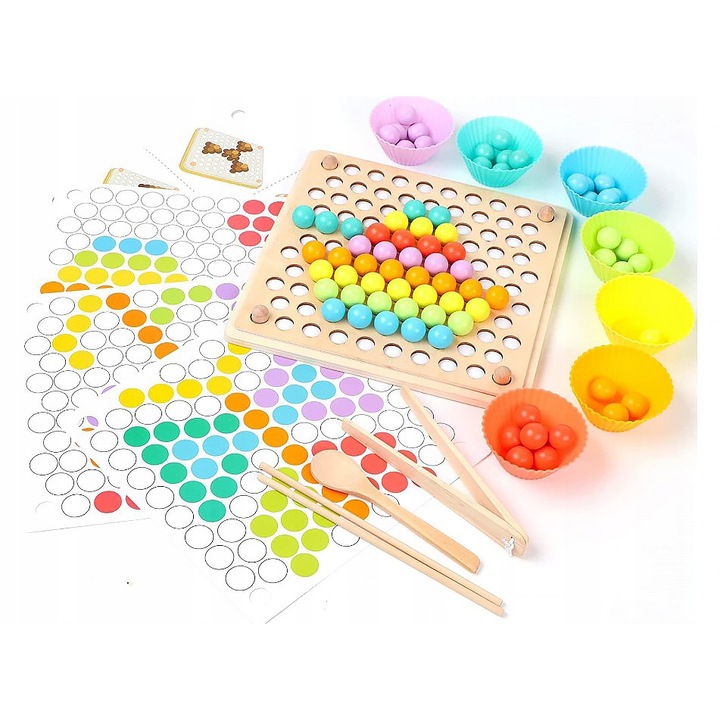 Set puzzle Montessori bebelusi, Bile colorate, 96 piese, Lemn, Multicolor