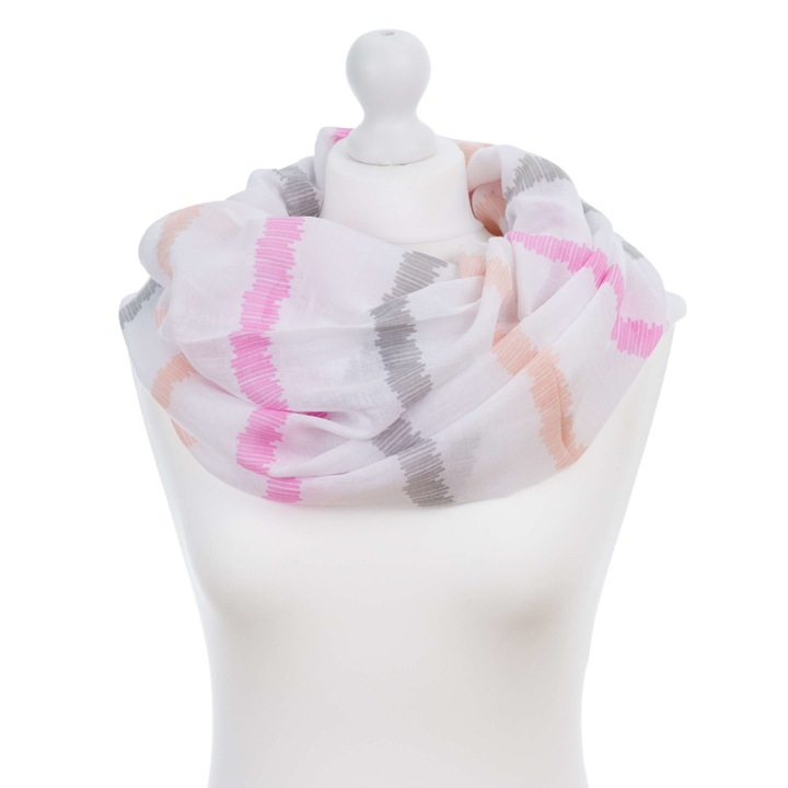 Fular circular de primavara mare, Alb-Gri, Pentru femei, Aleszale, KOM-WIO-PAST-9, 160cm x 70cm