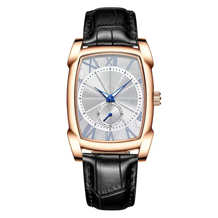 Férfi karóra, kvarc, bőr, fekete/arany