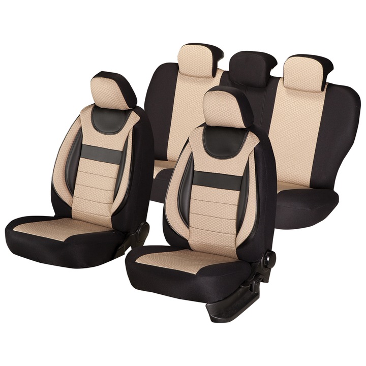 SMARTIC калъфи за автомобилни седалки, Dynamic, 11 части, съвместими с въздушни възглавници, сгъваеми, 3 слоя материал, бежови