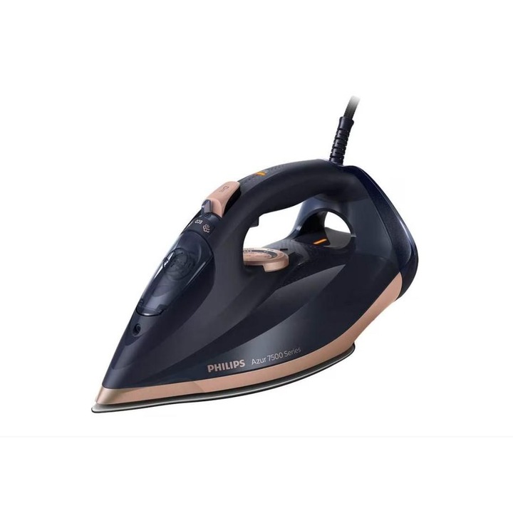 Fier de Calcat Philips DST7510/80, 3200W, 260g/min, 300ml, Talpa SteamGlide Elite, Albastru Inchis-Auriu