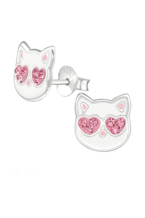 Cercei din argint 925 Cat In Love in forma de pisica cu cheita din argint