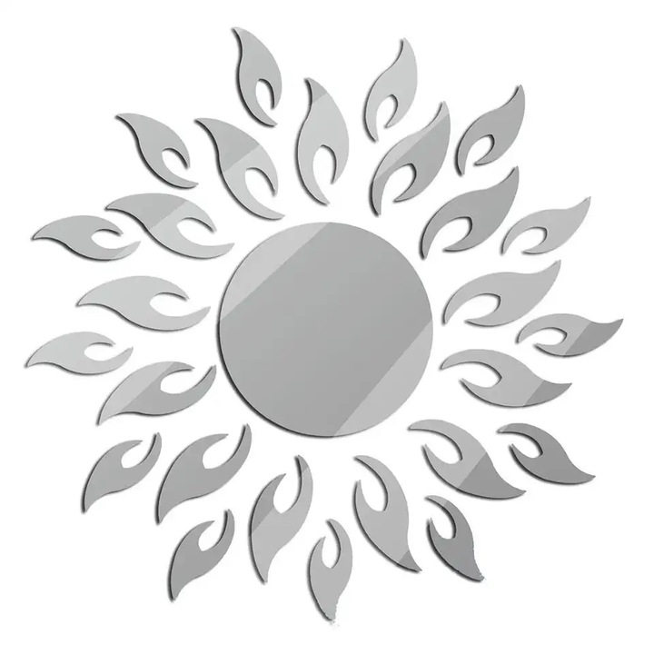 Set 27 Oglinzi Acrilice Decorative sub forma de Floarea Soarelui, argintiu, MaffStuff