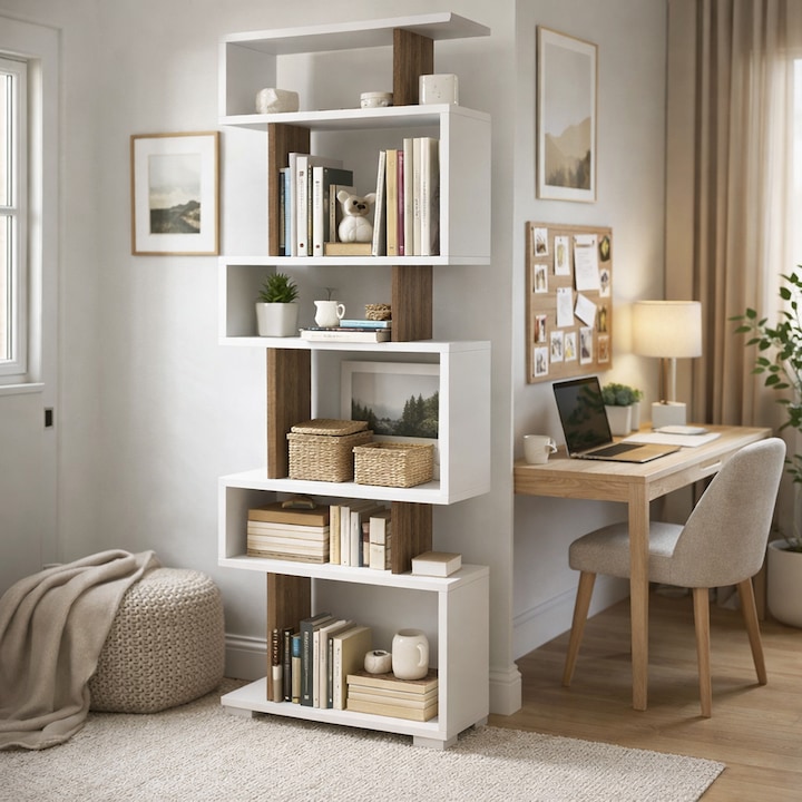 Biblioteca, UnicUtil®, Biblioteca Living Moderna, 19.5 x 60 x 163 cm, Mobila Living din PAL Durabil, Rafturi Biblioteca, Design Elegant, Organizare Eficienta, Ideala pentru Depozitarea Cartilor, Documentelor si Obiectelor Decorative, Alb