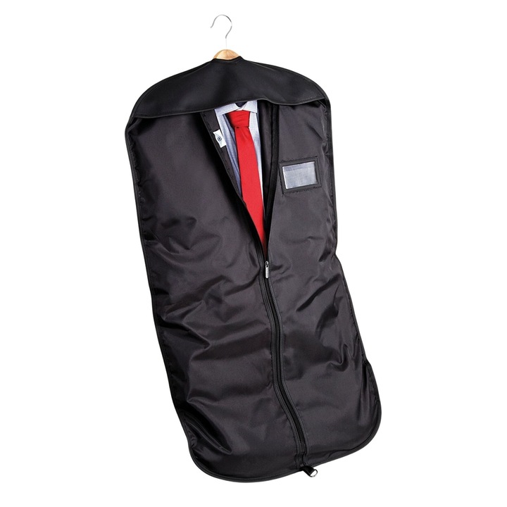 Husa pentru haine Deluxe, 100% poliester, finisaj strat PVC usor cauciucat, fermoar pe toata lungimea, 60 x 100 cm, negru