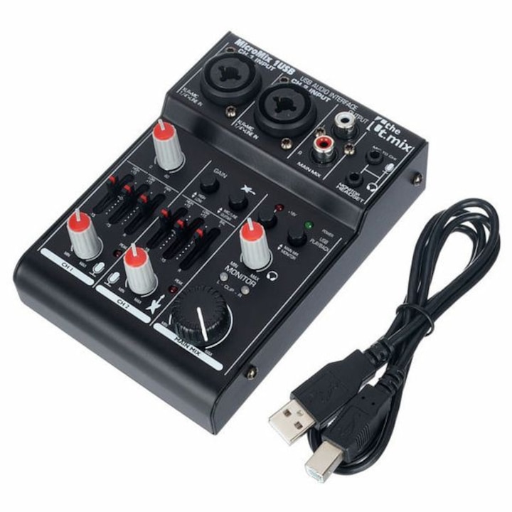 Mixer audio the t.mix MicroMix 1 USB, 2 x canale mono cu mufa combi XLR / 6,3 mm (microfon / linie), +18 V