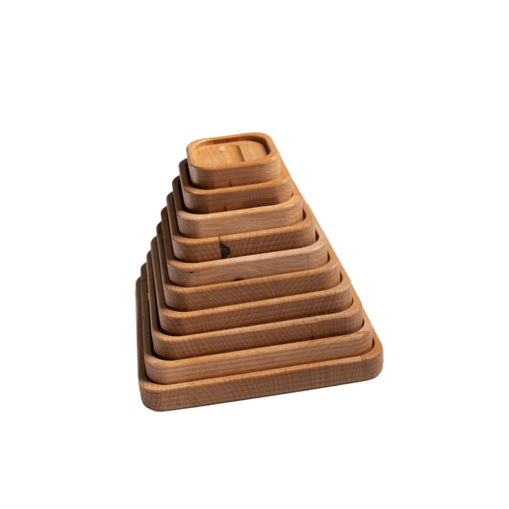 Joc educativ Montessori, Set stivuire 10 tavite numerotate si trasabile de la 1 la 10, Pagalou Toys, +3 ani