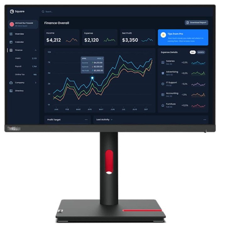 Lenovo ThinkVision T22i-30 monitor, 21,5 hüvelykes WLED, IPS, 1920 x 1080, VGA, 1 x HDMI 1.4, 1 x audiokimenet, 4 x USB 3.2 Downstream, 1 x USB 3.2 Type-B Upstream, 1 x Display Port 1.2