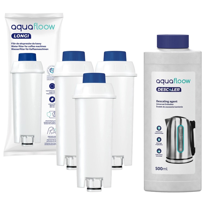Set filtre si decalcant, Aquafloow, Compatibil cu Delonghi, 500 ml