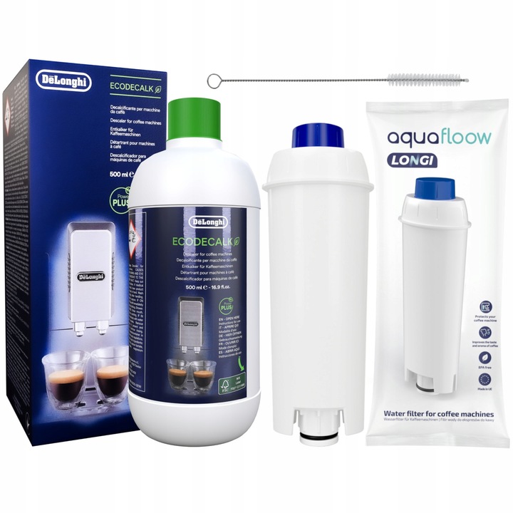 Kit intretinere espressor, Aquafloow, Filtru de apa, Perie, Solutie decalcifianta, 0.5 l