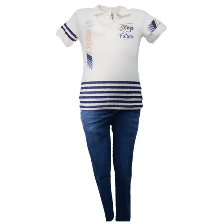 Compleu din 2 piese tricou si blugi pentru baieti WIGGLE KIDS 220323-CR-104, Crem 93172