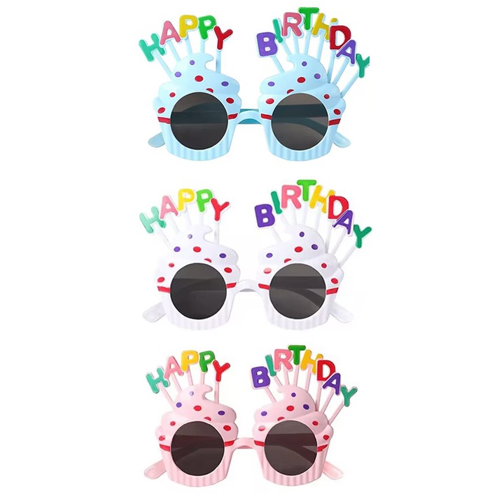 Set ochelari petrecere, Ronyes®, Plastic, Albastru/Roz/Alb