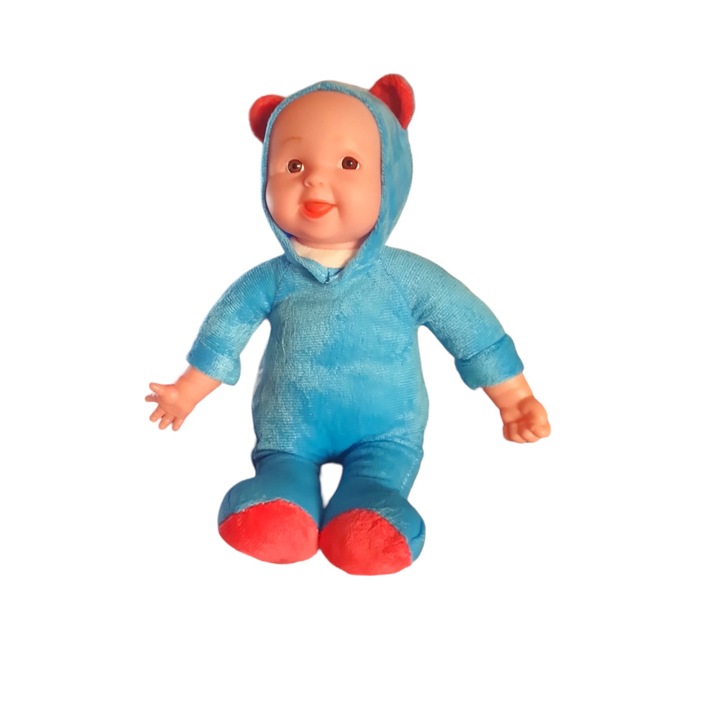 Medve baba, zenei hangokat ad ki, 30 cm, kék