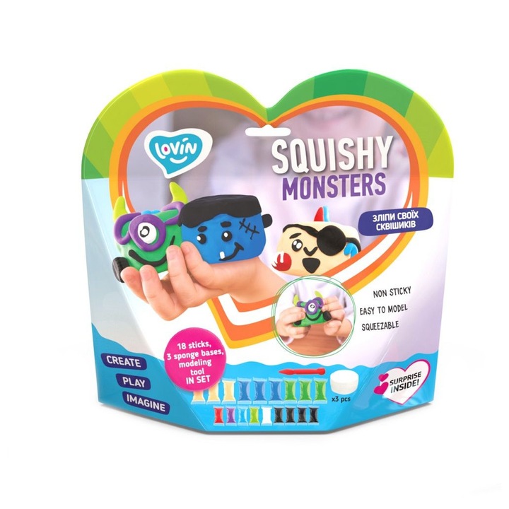 Комплект Air Clay за моделиране Lovin - 18 цвята - Squishy Monsters