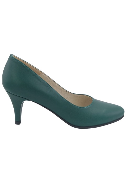 Pantofi dama din piele naturala varf rotund toc stiletto de 6 cm albastru, Verde