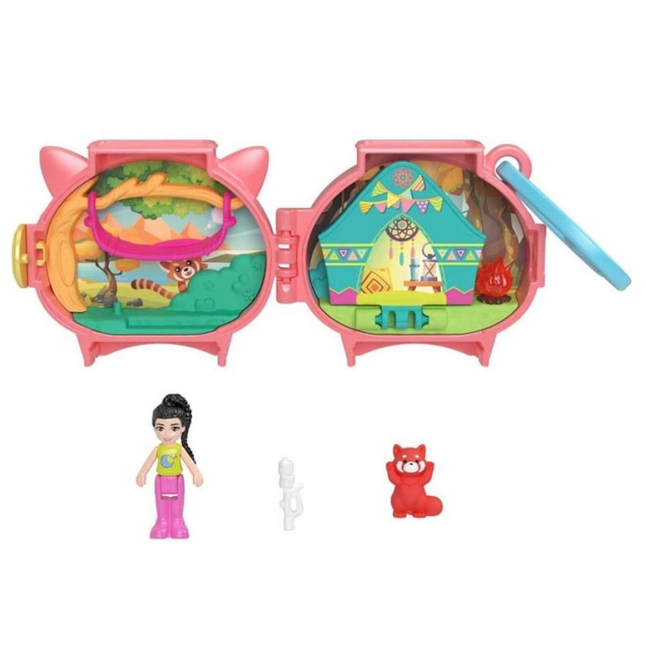 Set de joaca Polly Pocket pet connects, Fox cu papusa, animalut si accesoriu, 7 cm