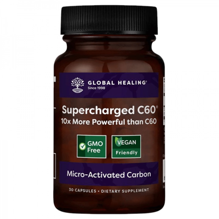 Хранителна добавка Global Healing, Supercharged C60®, Микроактивиран активен въглен, 30 капсули