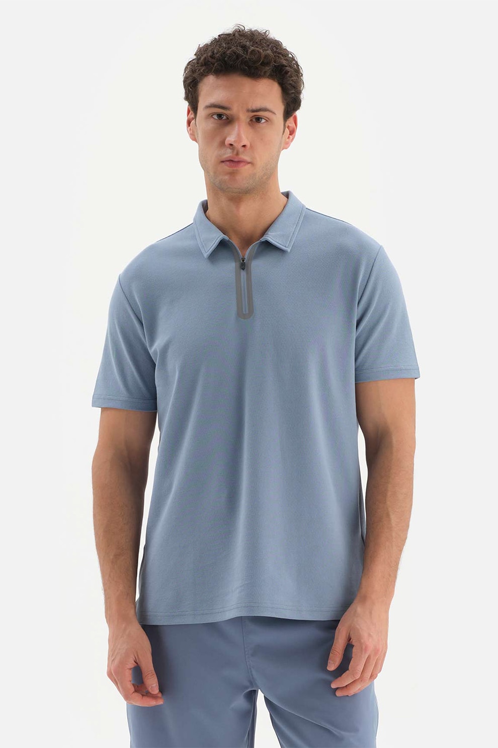 DAGI, Tricou polo cu fenta cu fermoar, Albastru prafuit, M
