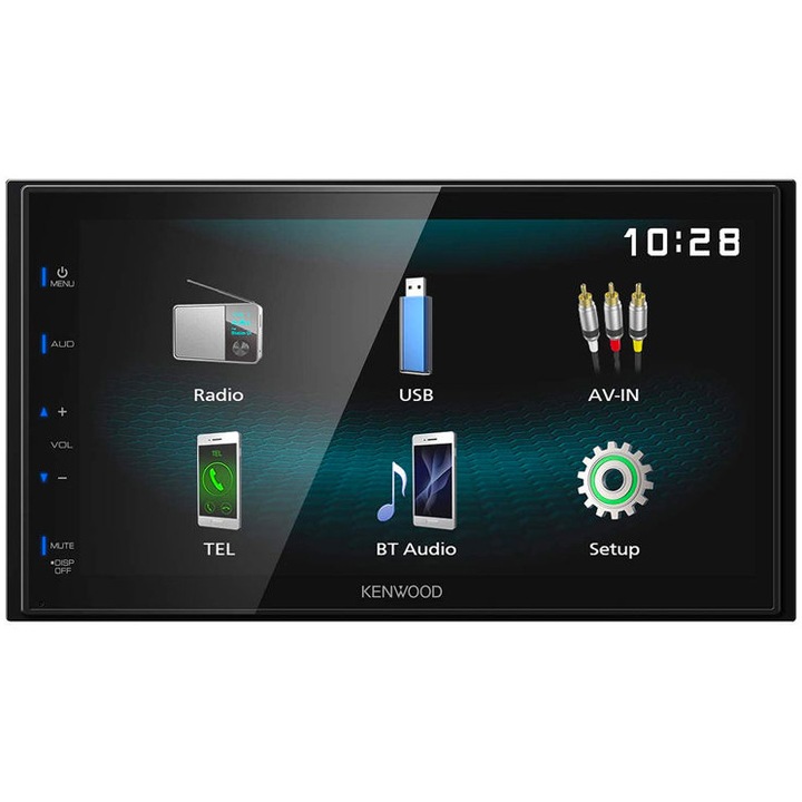 Sistem multimedia Kenwood DMX120BT cu ecran tactil 6.8", USB, Bluetooth® incorporat, Mirroring pentru Android prin USB, 2 telefoane conectate, USB 1.5A