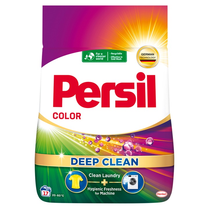 Pudra de spalat rufe color, Persil, Pentru 17 spalari, 1.02 kg