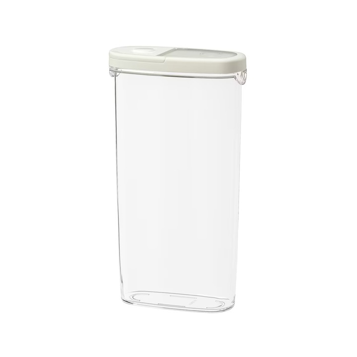 Borcan de depozitare cu capac, dozator cereale, paste, faina, 2.3l, Transparent, IKA-BBLFMD323