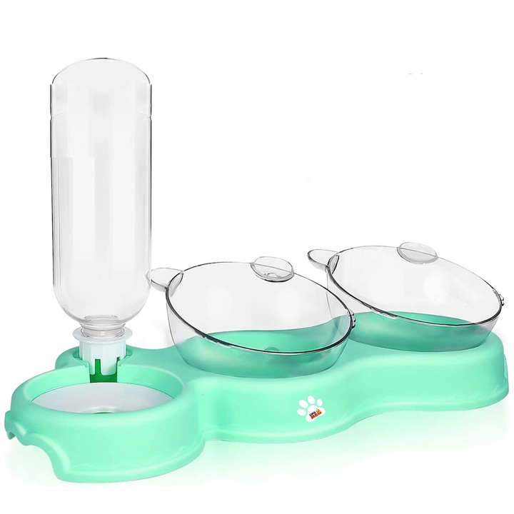 Dupla ortopéd macskatál automatikus vízutántöltővel, Linomag®, 500ml, 37x24x15 cm, Világos zöld