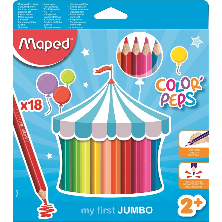 Creioane colorate Maped Color'Peps My First Jumbo 18 culori/set