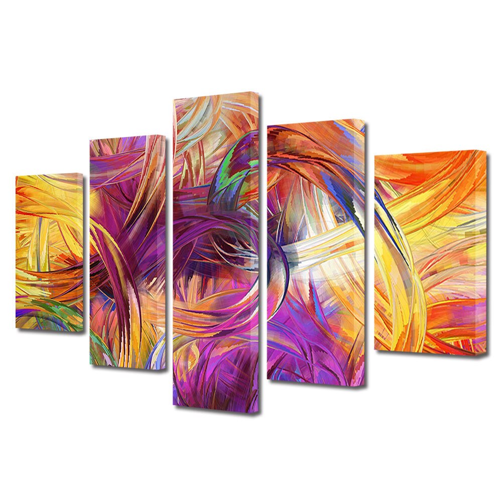 Tablou Multicanvas 5 Piese Abstract Decorativ, Vopseluri, 60 x 100 cm