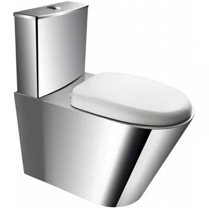 WC csésze, Faneco, Rozsdamentes acél/PVC, 670x370x620 mm, Ezüst