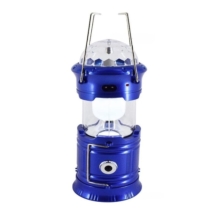 Lanterna pliabila de camping Magic cool cu ​​lampa disc si USB Flippy, Lanterna, Felinar, Acumulator 1200 mAh, reincarcabila, 6 LED + 1 W + 3C culori, Albastru