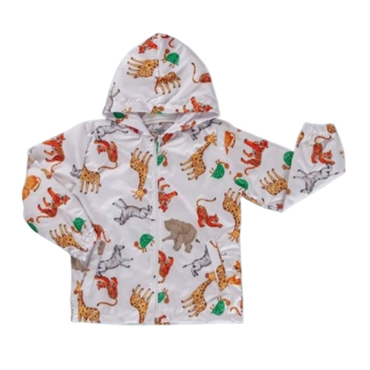 Geaca crem Animale salbatice, cu gluga