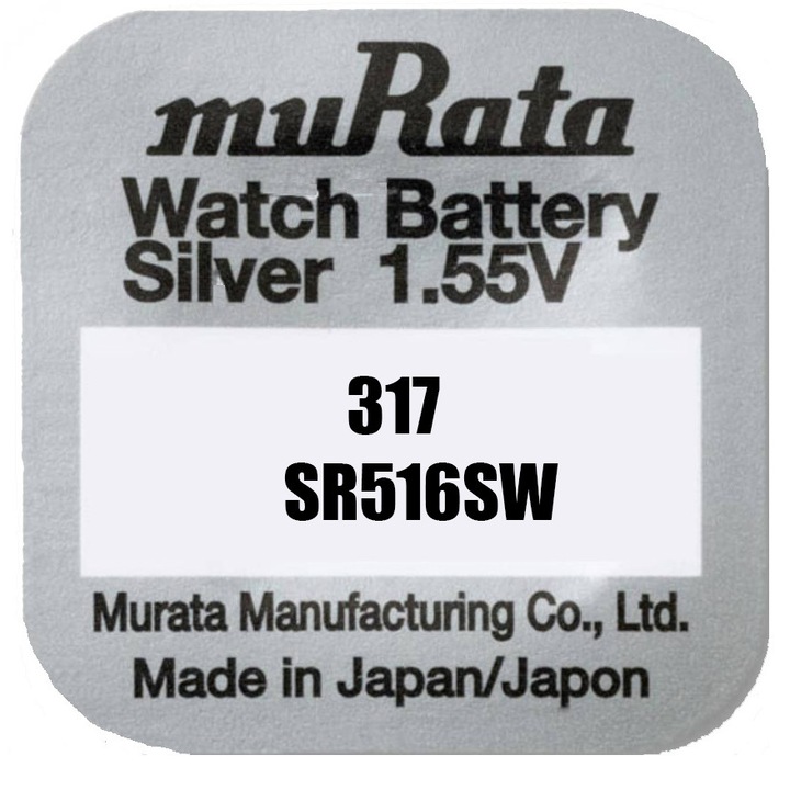 Baterie 317, SR516SW, SR62, Oxid Argint, 1.55V, Murata