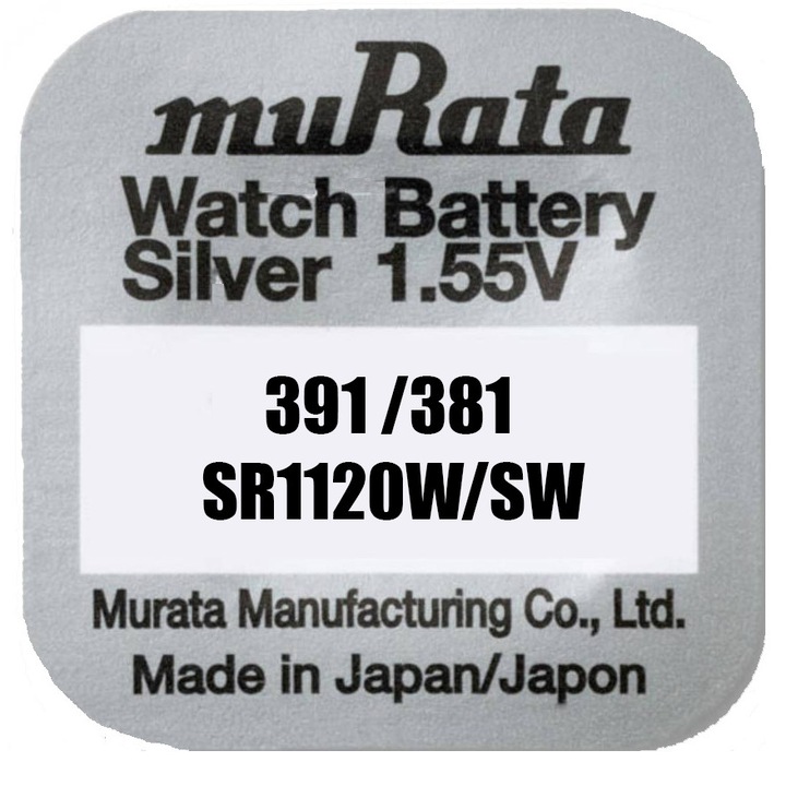 Baterie 391, 381, SR1120SW, Oxid Argint, 1.55V, Murata