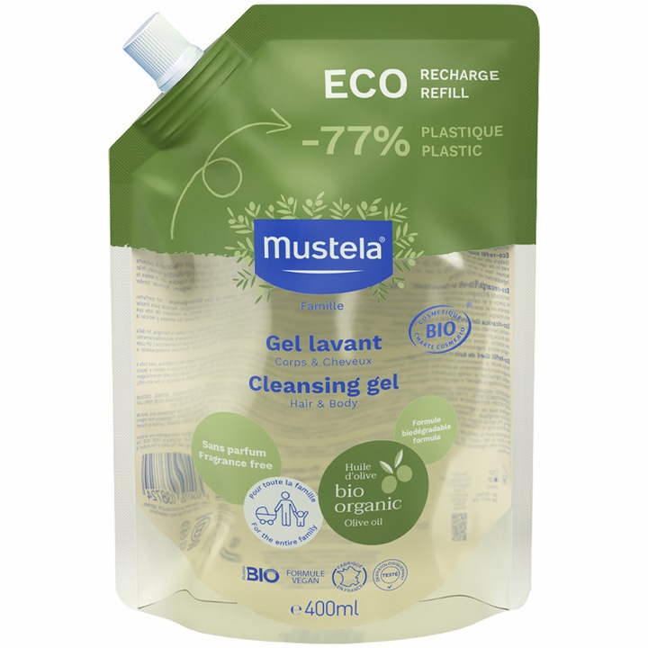 Rezerva Gel de curatare, Mustela, Certificat BIO, 400 ml