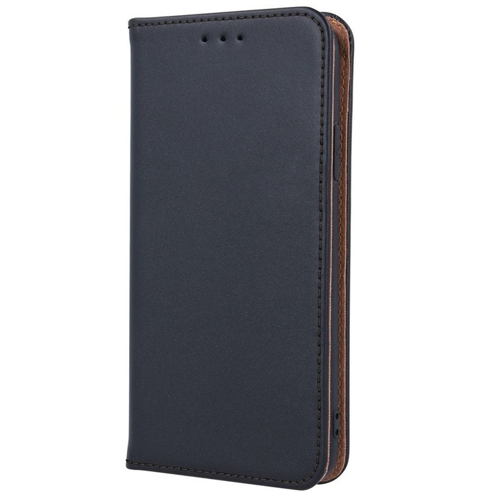 Samsung Galaxy A12 / A12 Nacho / M12 SM-A125F / A127F / M127F, Oldalra nyíló tok, valódi bőrtok, stand, Smart Pro, fekete (109153)