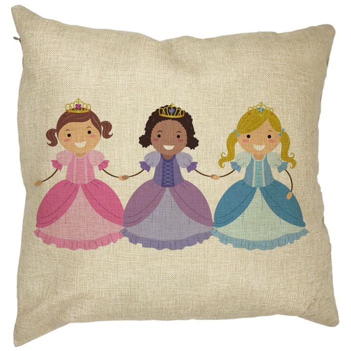Négyzet alakú dekoratív párna 3 hercegnő, 40x40 cm, levehető huzat, fújtató